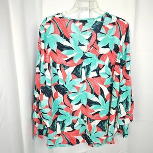 Talbots Floral 3/4 Tie Sleeve V‑Neck Blouse Womens XL Colorful